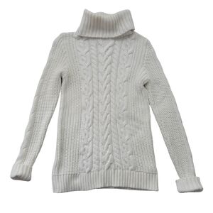 Gap Long Cable Knit Turtleneck Sweater Womens S White Preppy Fisherman Academia